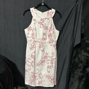 Jessica Howard Linen Blend Shift Sheath Dress White Red Stitching /Size 6 /H-114